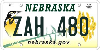 NE license plate ZAH480