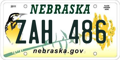 NE license plate ZAH486