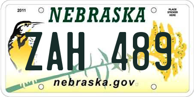 NE license plate ZAH489