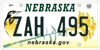 NE license plate ZAH495