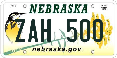 NE license plate ZAH500
