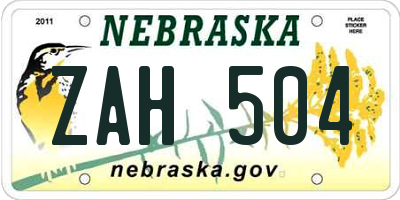 NE license plate ZAH504
