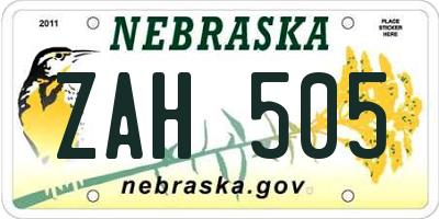 NE license plate ZAH505