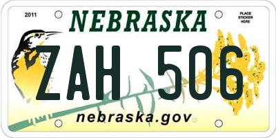 NE license plate ZAH506