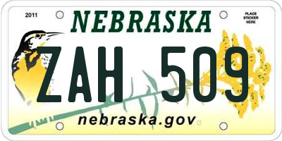 NE license plate ZAH509