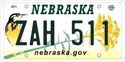 NE license plate ZAH511