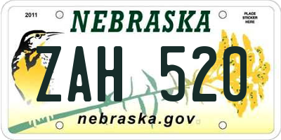 NE license plate ZAH520