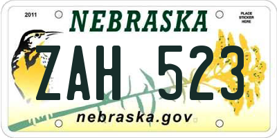 NE license plate ZAH523