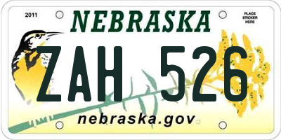 NE license plate ZAH526