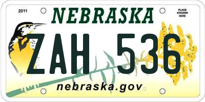 NE license plate ZAH536