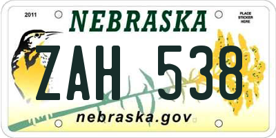 NE license plate ZAH538