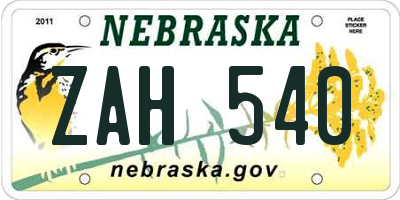NE license plate ZAH540