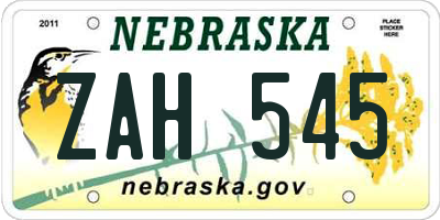 NE license plate ZAH545