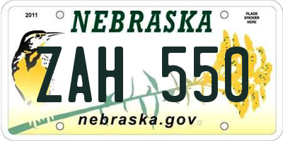 NE license plate ZAH550