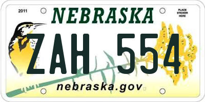 NE license plate ZAH554