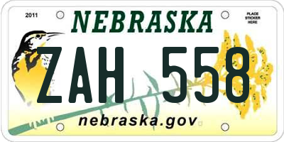 NE license plate ZAH558