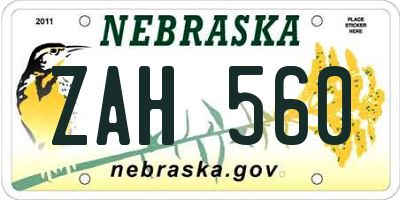 NE license plate ZAH560