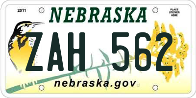 NE license plate ZAH562