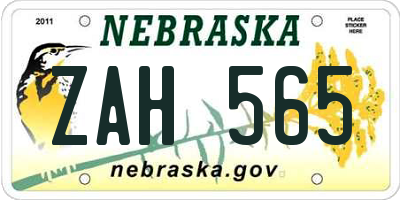 NE license plate ZAH565