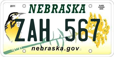 NE license plate ZAH567