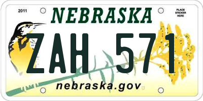 NE license plate ZAH571