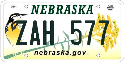 NE license plate ZAH577