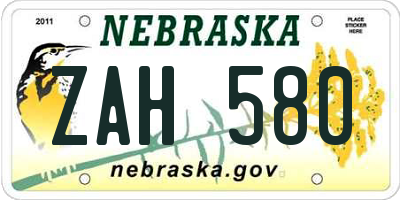 NE license plate ZAH580