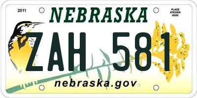 NE license plate ZAH581