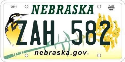 NE license plate ZAH582