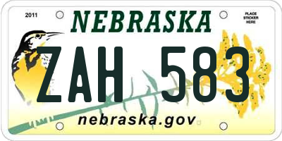 NE license plate ZAH583