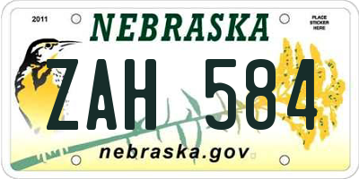 NE license plate ZAH584