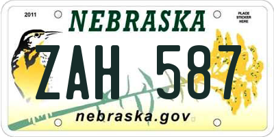 NE license plate ZAH587