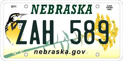 NE license plate ZAH589