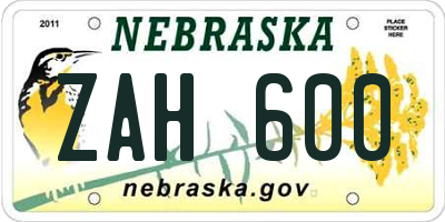 NE license plate ZAH600