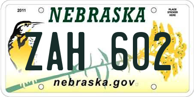 NE license plate ZAH602
