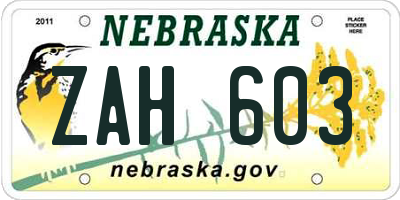 NE license plate ZAH603