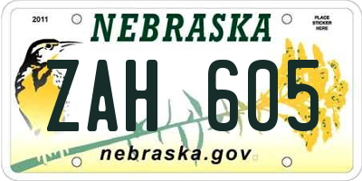 NE license plate ZAH605