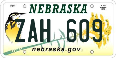 NE license plate ZAH609