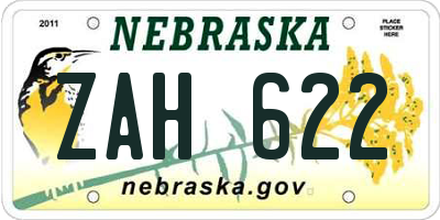 NE license plate ZAH622