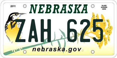 NE license plate ZAH625