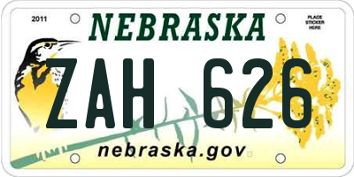 NE license plate ZAH626