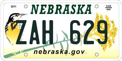 NE license plate ZAH629