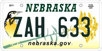 NE license plate ZAH633
