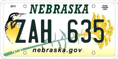 NE license plate ZAH635
