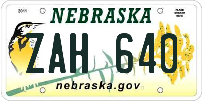 NE license plate ZAH640