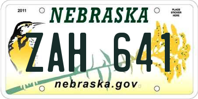NE license plate ZAH641