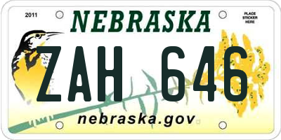 NE license plate ZAH646