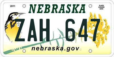 NE license plate ZAH647