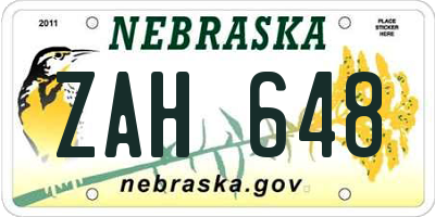 NE license plate ZAH648