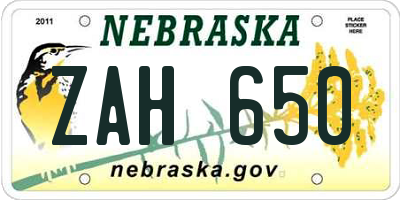 NE license plate ZAH650